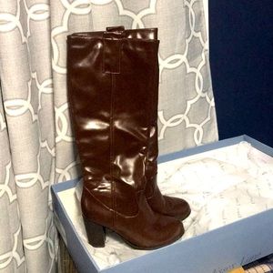 Shoedazzle Brown Heel Boots Faux Leather